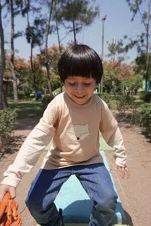 Smiling child wearing an organic cotton fox-themed long sleeve shirt while playing outdoors.